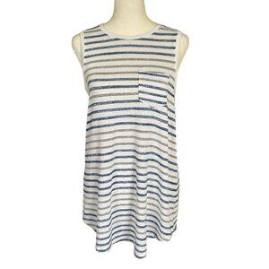 Merona women's size small soft blue gray white stripe stretchy tank top summer
